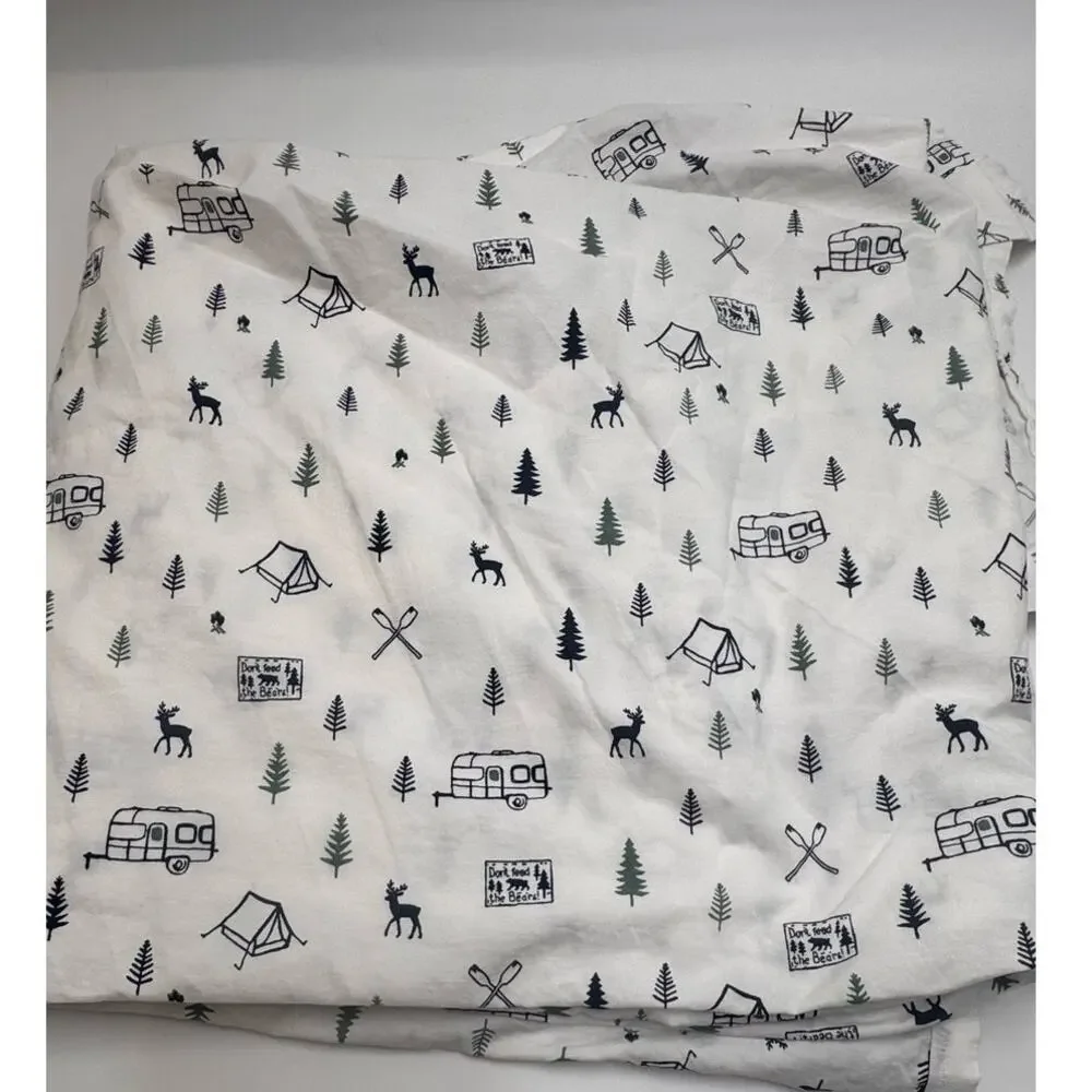 Eddie Bauer Flat Sheet Twin Winter Cabin Deer Camping Print White
